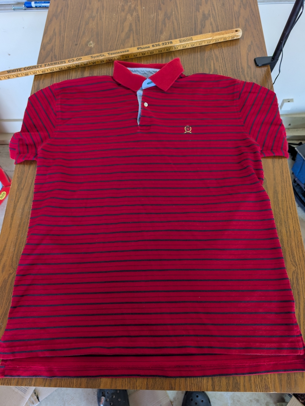 Tommy Hilfiger Red Polo with Navy Stripes and Light Blue Placket